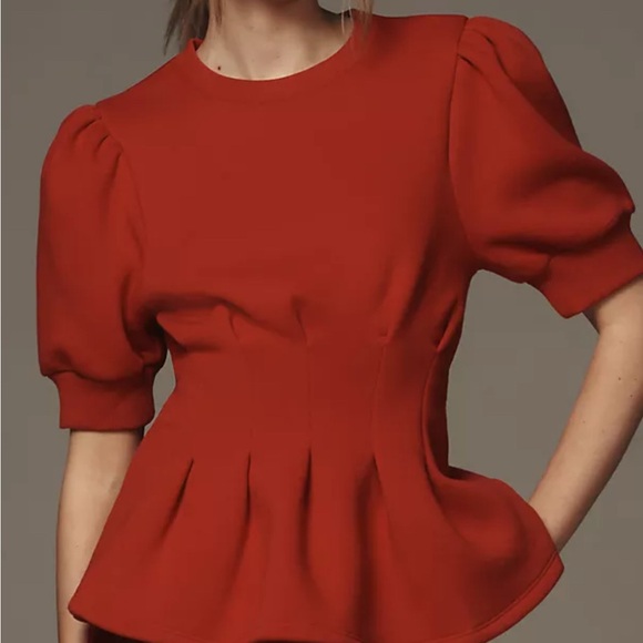 NWT ANTHROPOLOGIE Maeve Puff Sleeve Pleated-Waist Peplum Top SIZE S - Picture 3 of 6
